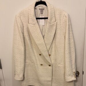 H&M Cream Textured Double-Breasted Blazer with Gold Buttons